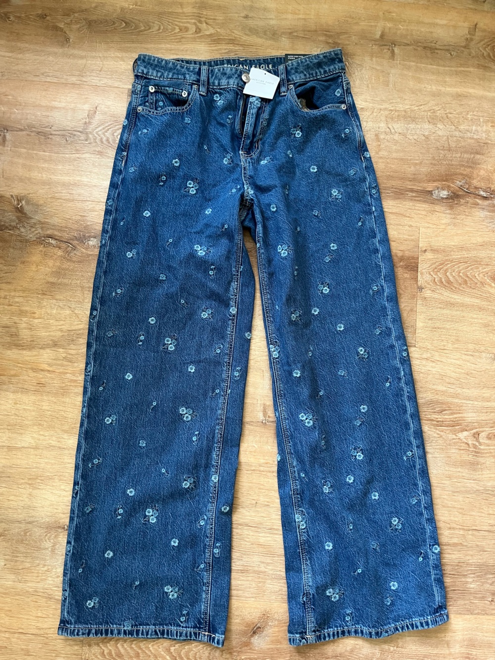 American Eagle Outfitters Dark Blue Floral Wide-Leg Jeans